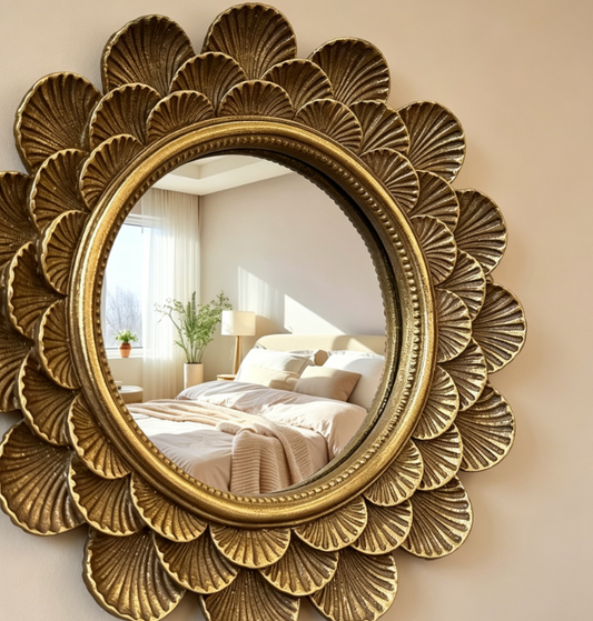 Arched Vintage Wall Mirror, Luxurious Gold Bathroom Mirror